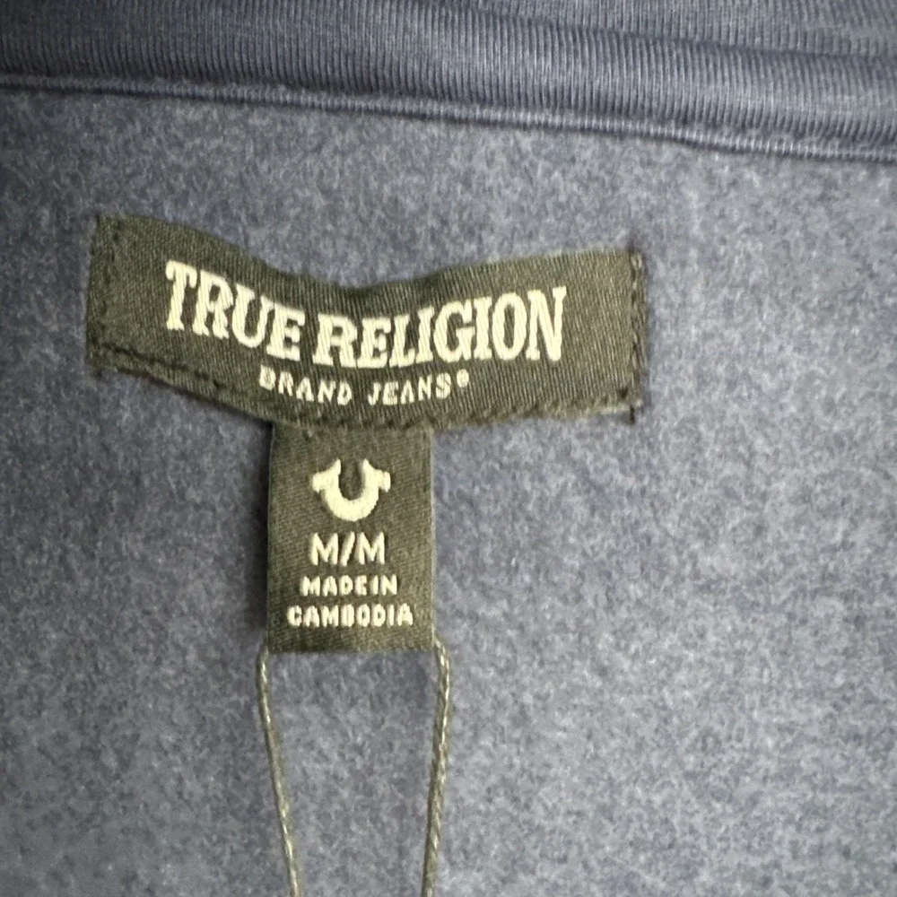 True Religion Jacket Mens M Blue Overlap Buddha Zip Hoodie Sweatshirt NWT‎